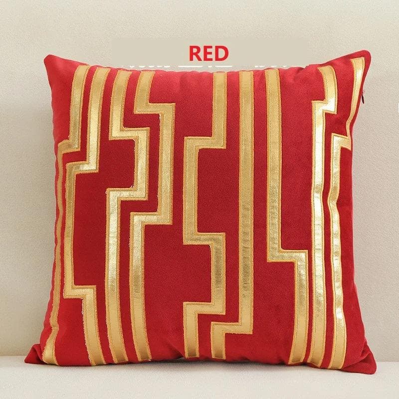 Luxury Golden Bronzing Thicken Velvet Pillow Cushion Cover 45*45 Geometric Kussenhoes Coussin Home Sofa Decorative Funda Cojin 450mm*450mm red
