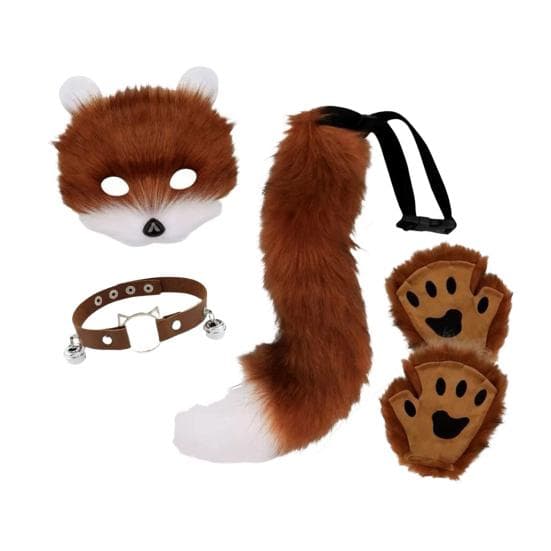 Faux Fur Fox Tail Set Cat Wolf Cosplay Costume Plush Masque Fluffy Paw Gloves Halloween Christmas Party Role-Playing Accessories F