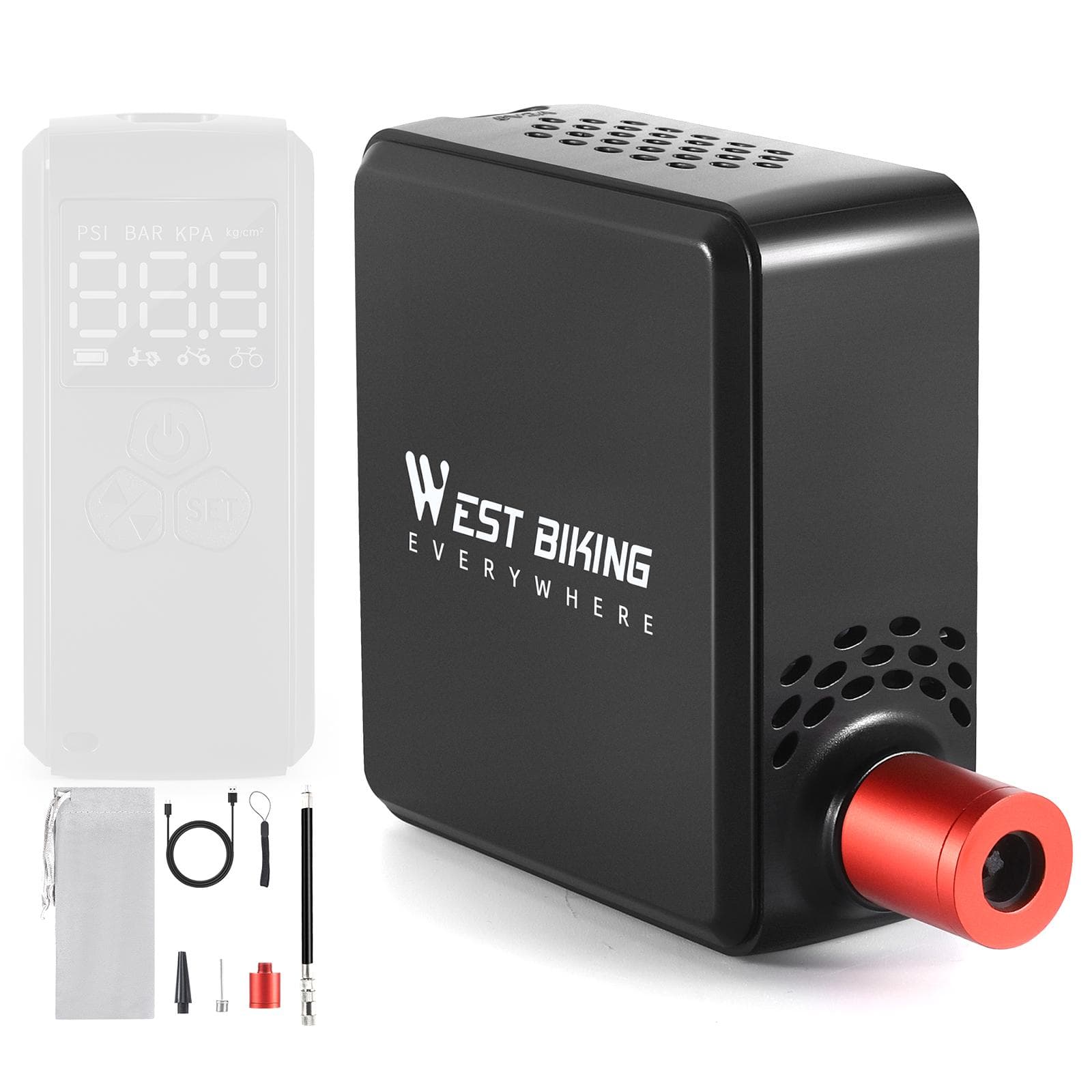 Portable Electric Bike Tire Pump Portable High Pressure Bike Tire Inflator USB Rechargeable Digital black