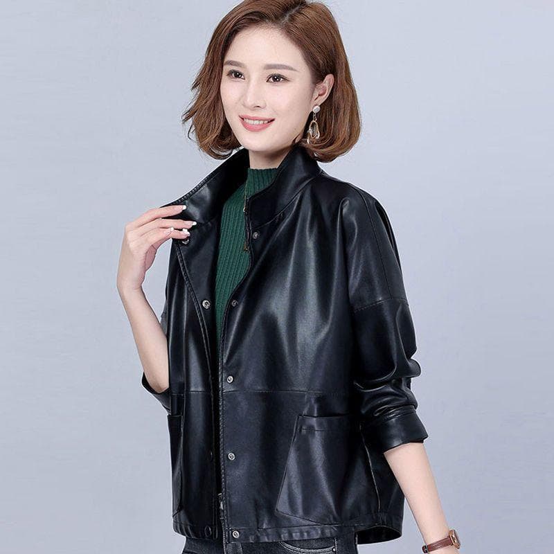 Leather Jacket Women's Short Casual Imitation Cotton Loose and Versatile Leather Jacket Jacket M