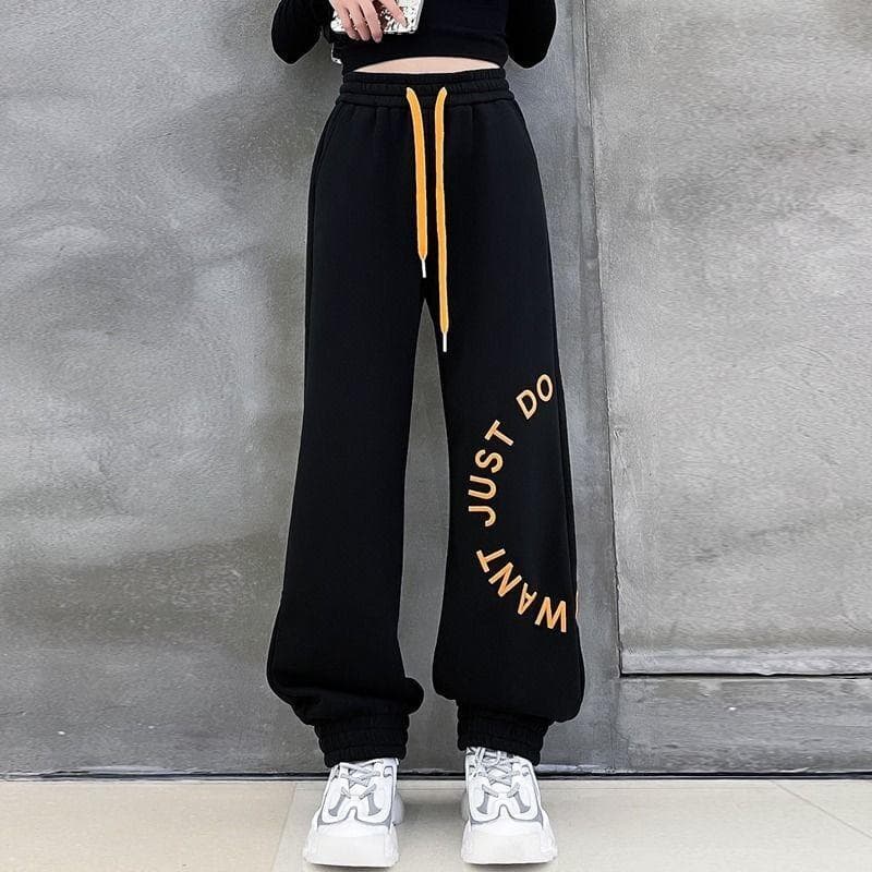 Spring New Elastic Waist Simple Casual Pants for Women Slimming Personality Letter Printed Sweatpants for Women 2XL black