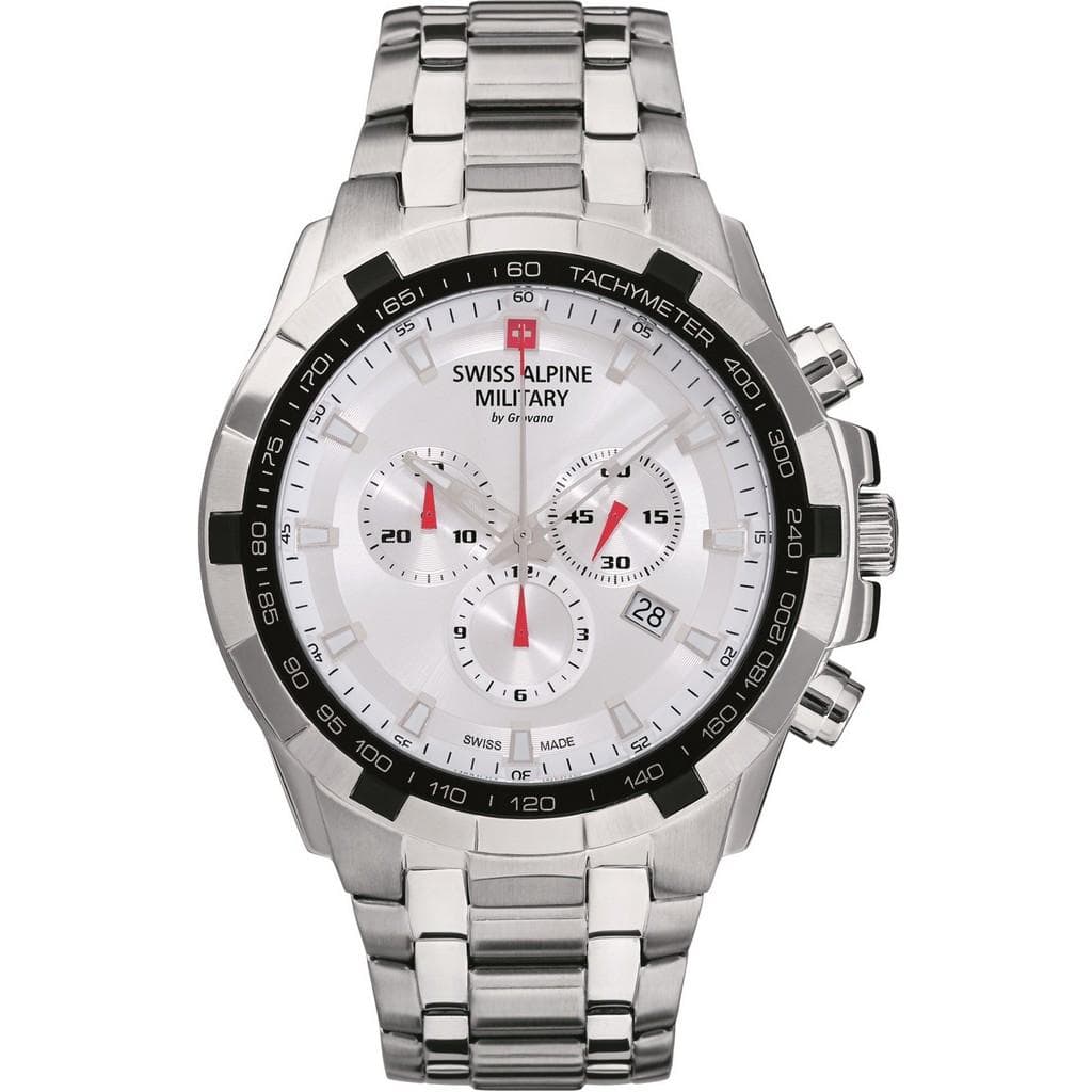 Swiss Alpine Military By Grovana Star Fighter Chronograph Silver Dial Quartz 7043.9132 100M Men's Watch silver
