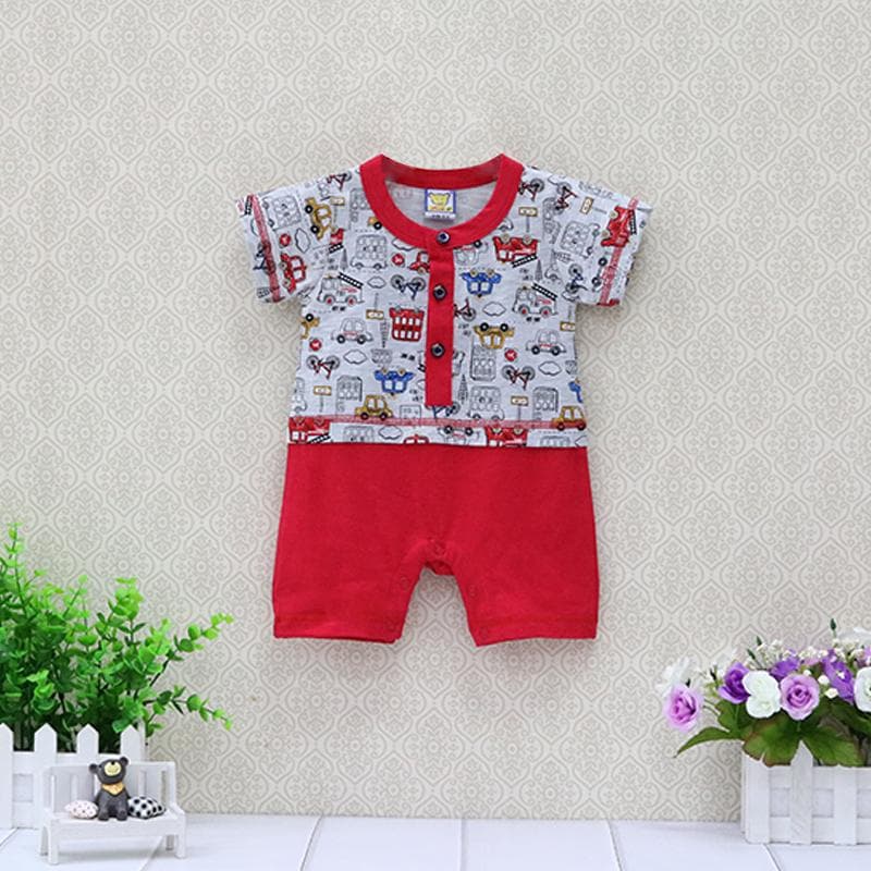 Baby Short Sleeve One Piece Boys bodysuits Pure Cotton Newborn Clothes Girls Button Clothing Summer Thin Suits 6M 3/6 red