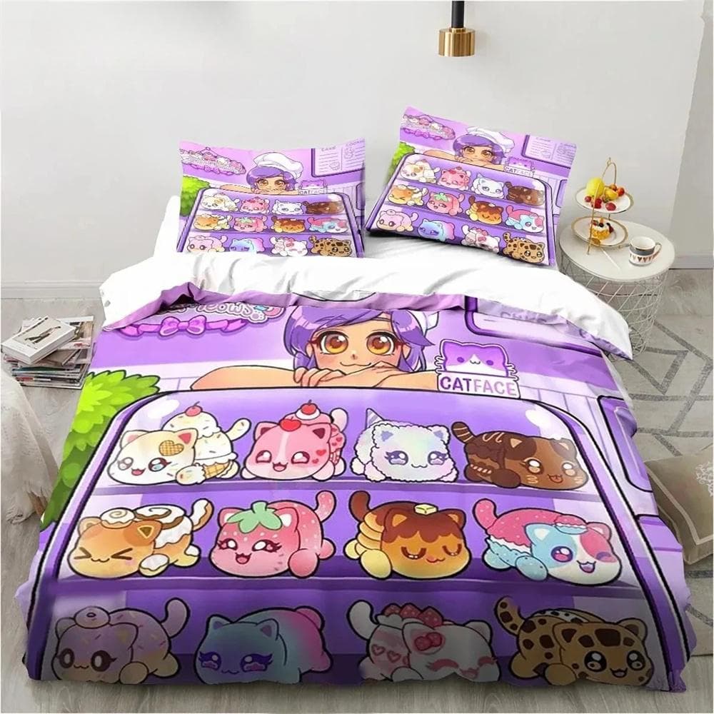 Cartoon Game Cute Aphmau with Wings Bedding Set Boys Girls Twin Queen King Size Duvet Cover Pillowcase Bed boys Adult 140x210cm 2pcs