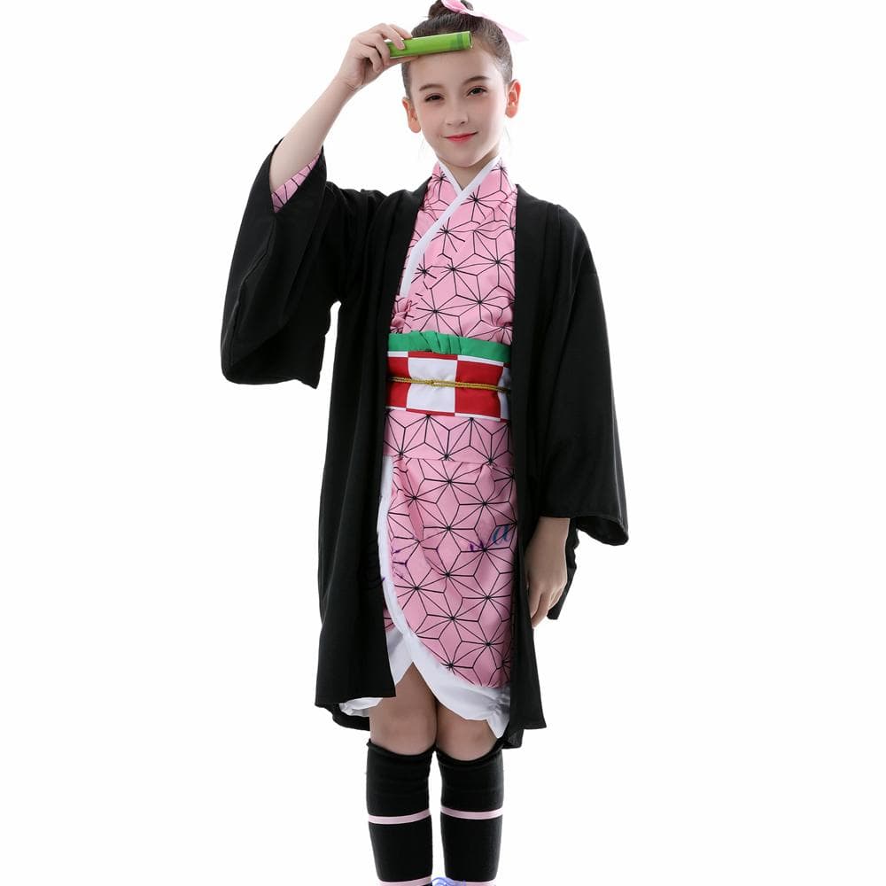 Anime Demon Slayer: Tsuyuri Kanawo Kamado Nezuko Cosplay girls and boys Kimono Role Play Costume kids Set 140cm