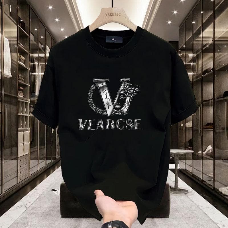 Men's Luxury Korean-Style Cotton T-shirt - Casual, Round Neck, Short Sleeve M