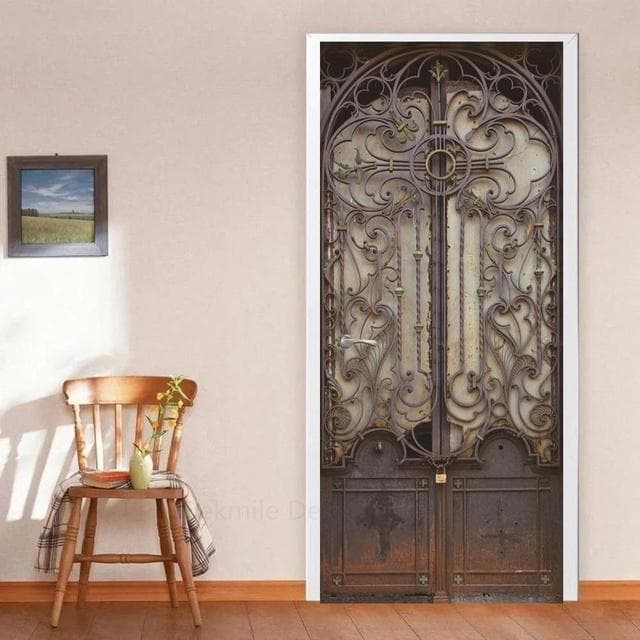 3D Scenery Porch Vinyl Door Sticker For Bedroom Home Decor Self Adhesive Removable Wall Decal Door Renovation Waterproof Poster 40x120cm(not cut)