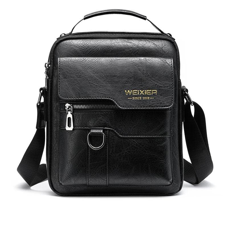 WEIXIER Men Crossbody Bag Shoulder Bags Multi-function Men Handbags Large Capacity Split Leather Bag For Man Messenger Bags Tote Bag black