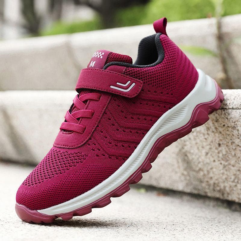 Middle-aged and Elderly Walking Shoes Flying Woven Breathable Travel Shoes Light Soft Sole Sports Leisure Parents Shoes for The Elderly 38 red