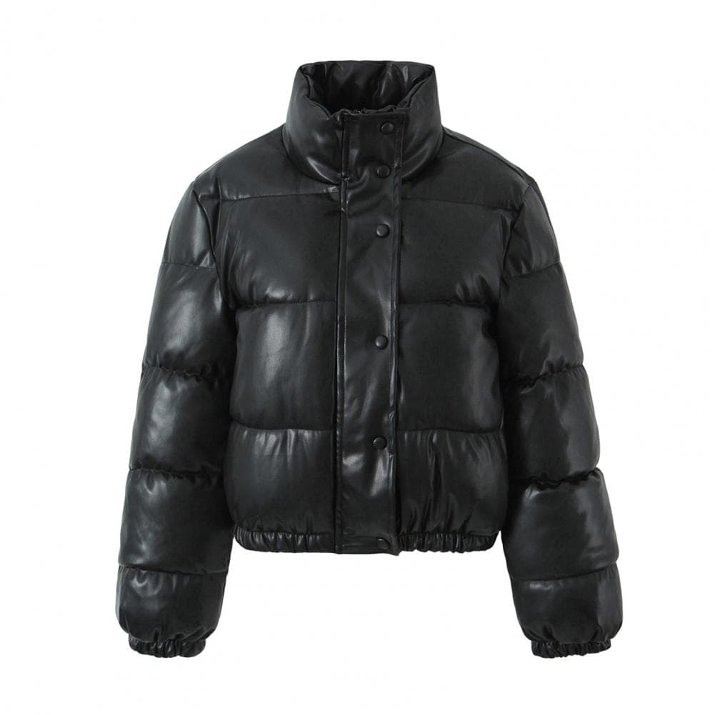 Winter Women Jacket Thickened Padded Stand Collar Neck Windproof Heat Retention Solid Color Zip up Long Sleeves Down M