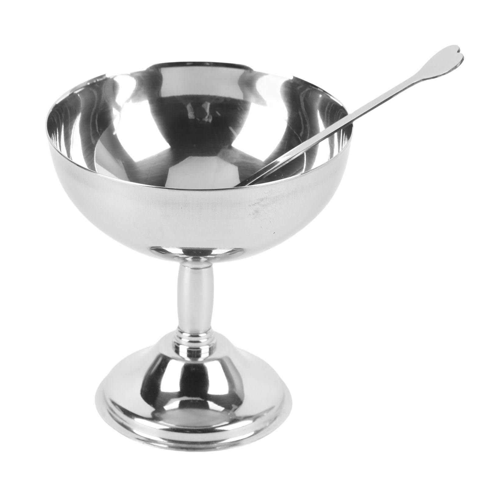 304 Stainless Steel Ice Cream Cup Retro Footed Serving Dessert Bowl for Salad and Pudding Large L(for 6.5-9kg)
