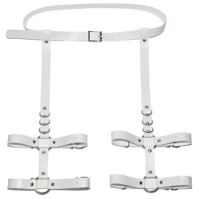 Sexy Harajuku Handmade Pink Bow Garter Belts Leather Suspenders Straps O-ring Leg Harness None white