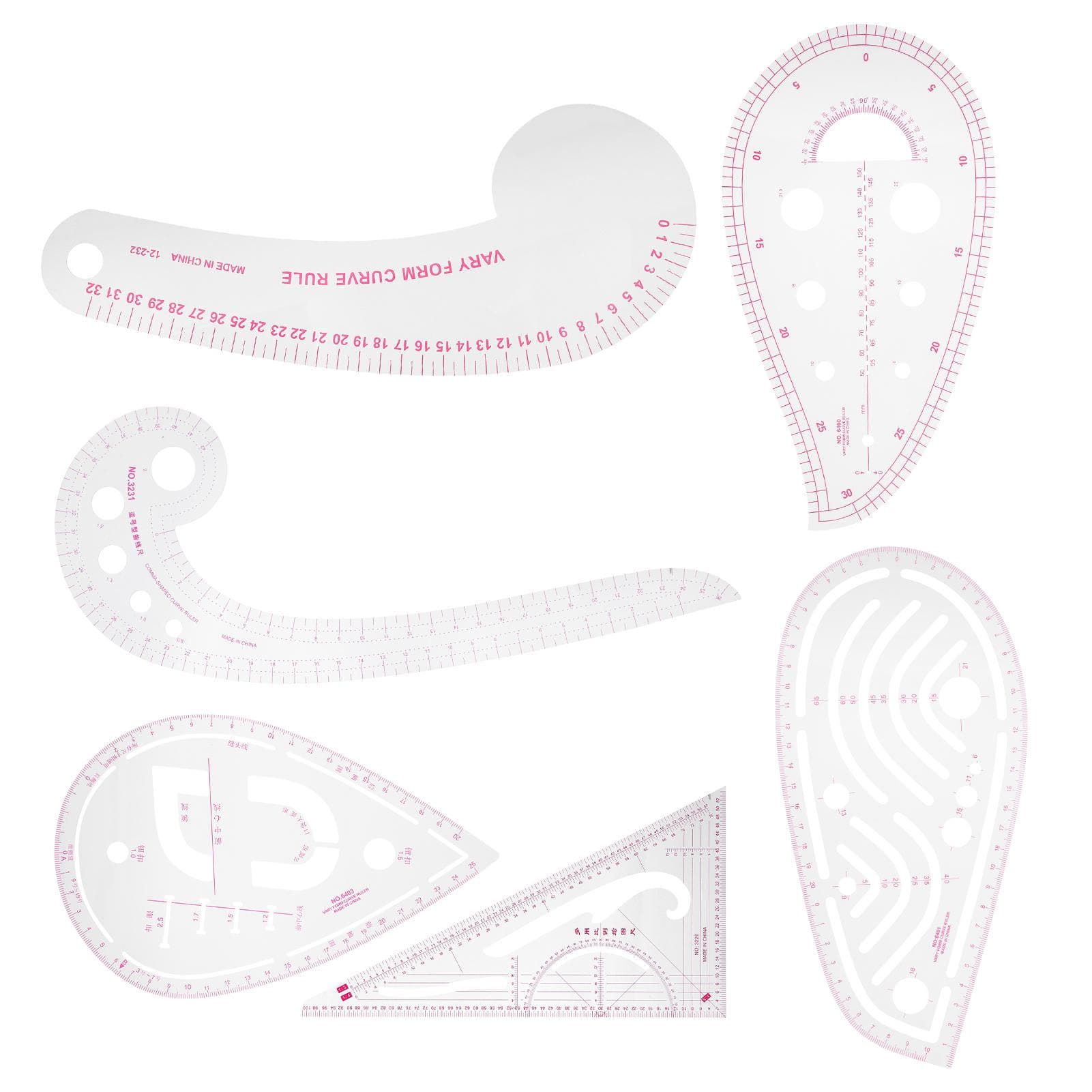6pcs Sewing Curve Ruler Plastic French Metric Ruler Grading Clothing Design Ruler