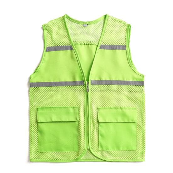 Work Vest Double Pocket Sleeveless Reflective Strip Breathable Solid Color Men Women Summer Mesh Volunteer Waistcoat Outdoor Activities XL green