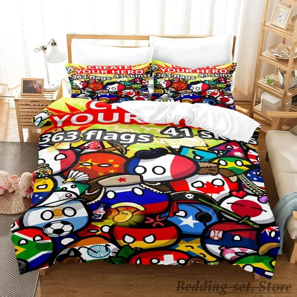 New Countryball Polandballs Bedding Set Single Twin Full Queen King Size Bed Set Aldult Boys Bedroom Duvetcover Sets Anime 155x215cm 3pcs
