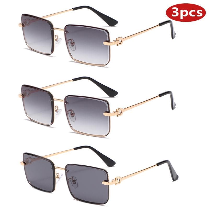 3pcs Frameless Small Rectangle Sunglasses Women Men Metal Frame UV400 Anti UV Gradient Driving Sun Glasses