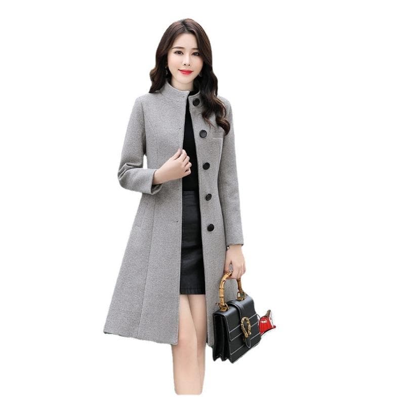 Autumn and Winter Stand-up Collar Woolen Women's Coat Longfengni Mid-length Nizi Coat 3XL