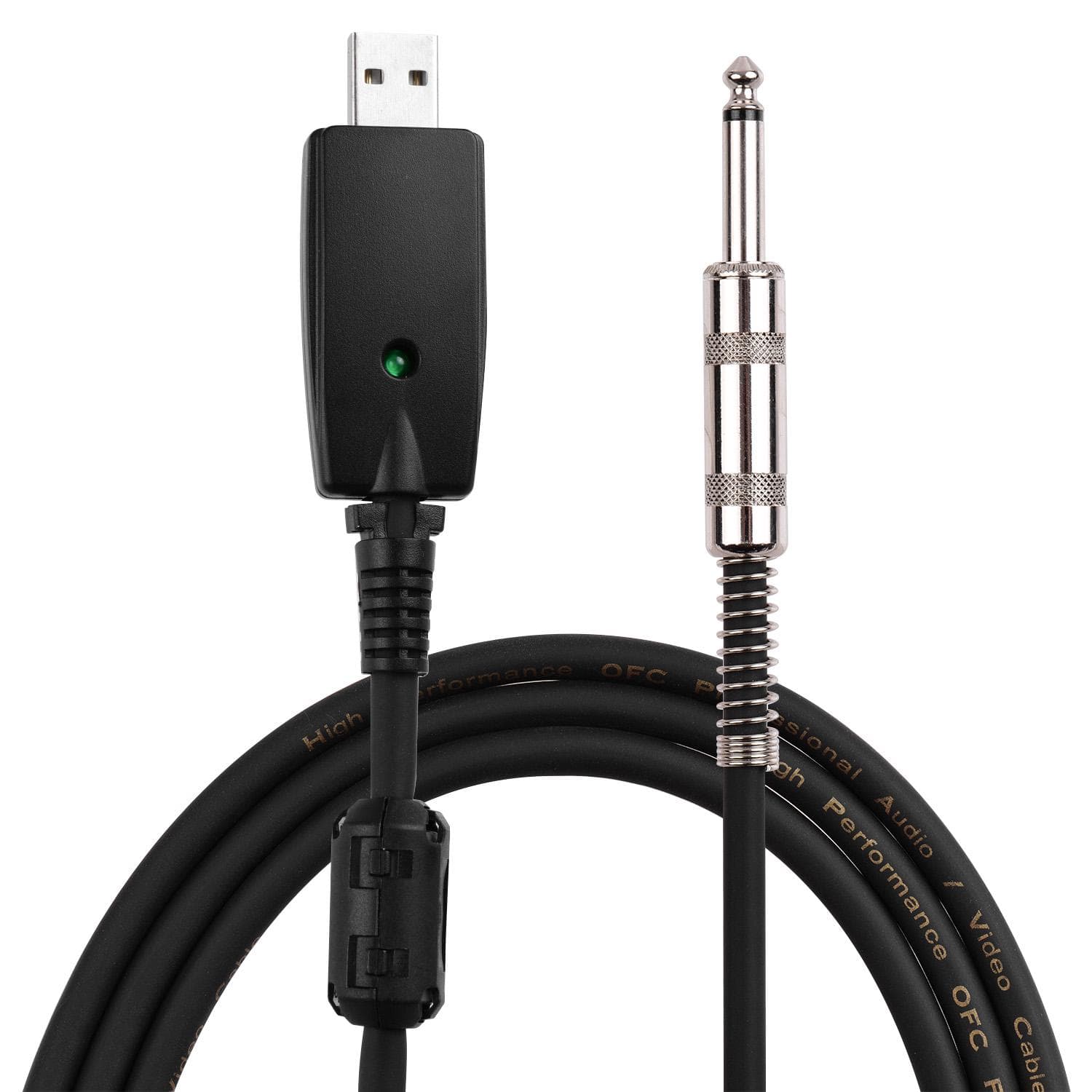 USB Guitar Andio Cable USB Male Interface to 6.35mm (1/4inch) Mono Electric Guitar Connection Cable black