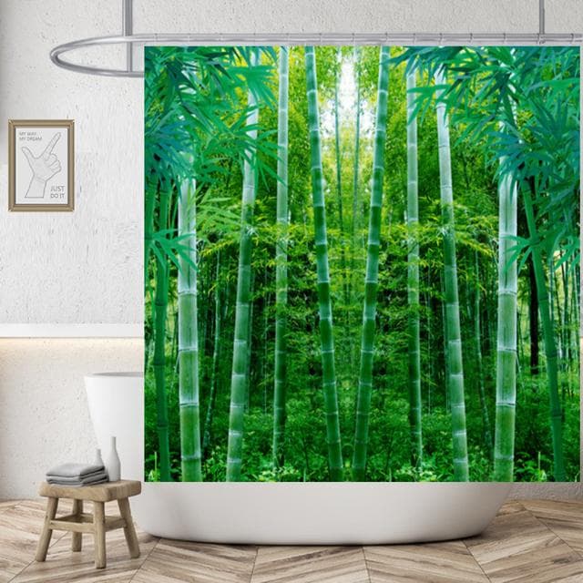 Rural Landscape Creek Stone Lotus Buddha Shower Curtain Bathroom Curtain Fabric Waterproof Polyester Bathroom Curtain with Hooks 180*180cm