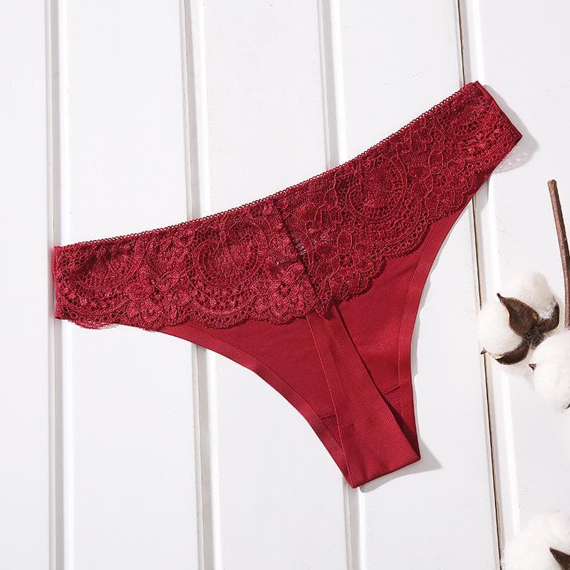 Lace Underwear Seamless Thong Sports Women Panties Antibacterial Breathable Sexy Sports Fitness Briefs XXL burgundy