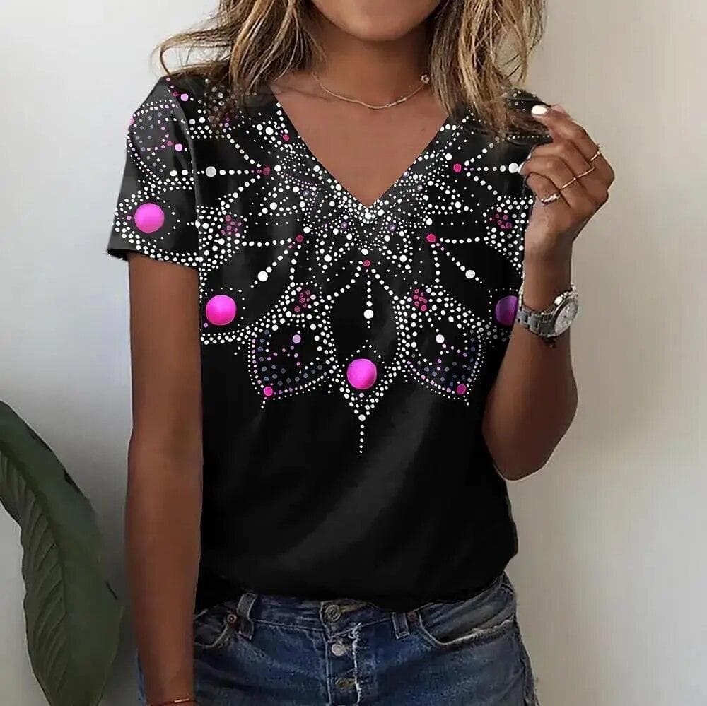 Women T-shirt 3d Fashion Print Gradient Summer Harajuku T Shirt Oversized Tee For Ladies Clothing New Short Sleeve V-Neck Tops 6XL