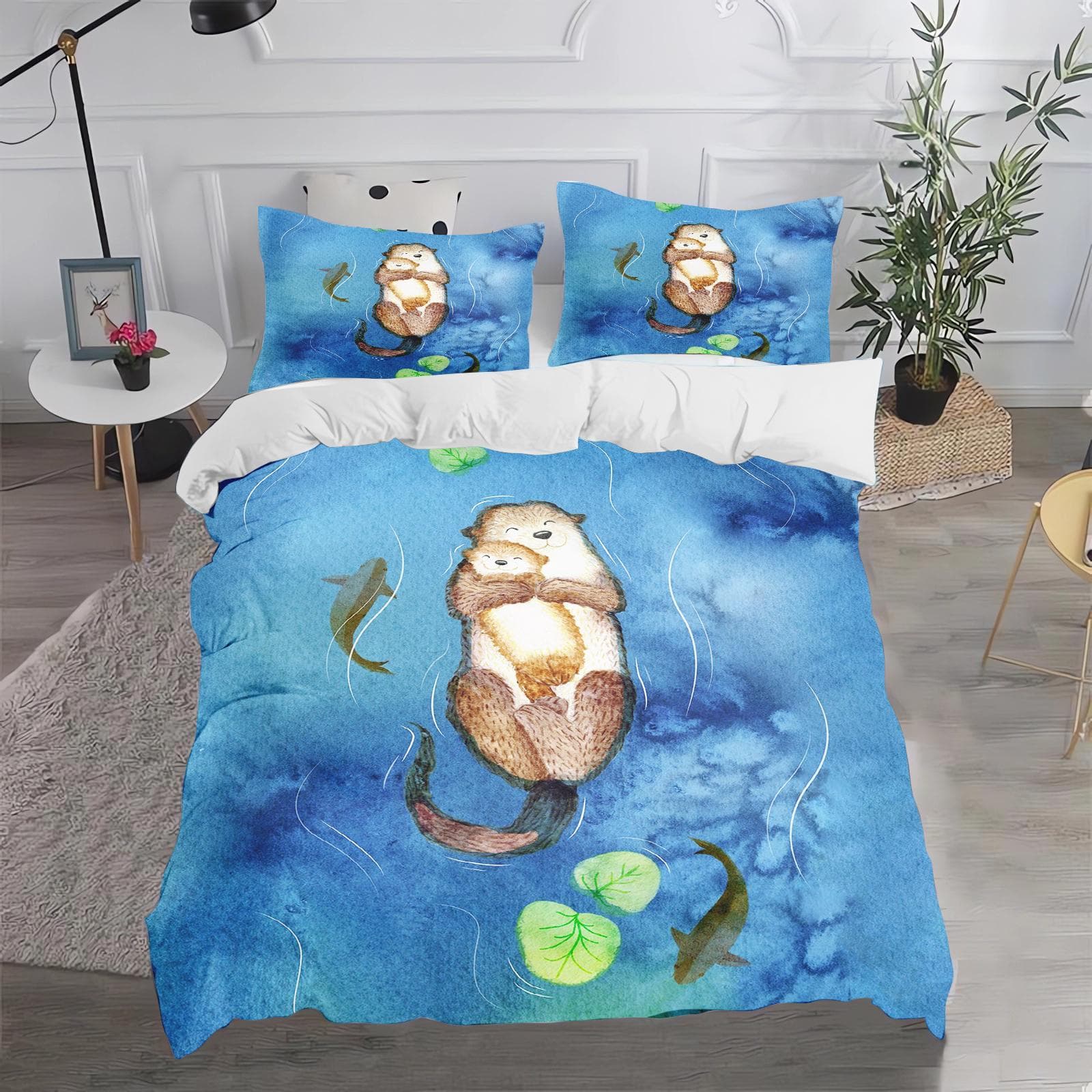 Otter Cartoon Duvet Cover Cute Bedding Set for Kids Teens Girls Bedroom Decoration Duvet Cover Easter Gift Friends 180x210cm
