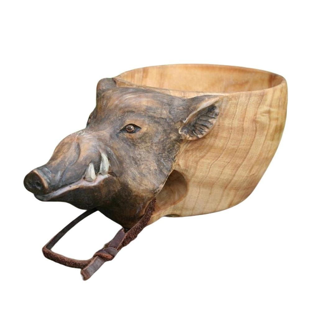 Portable Hand Carved Wooden Mug Various Animal Head Shape Cup Outdoor Camping Drinking Cup Kitchen Accessories