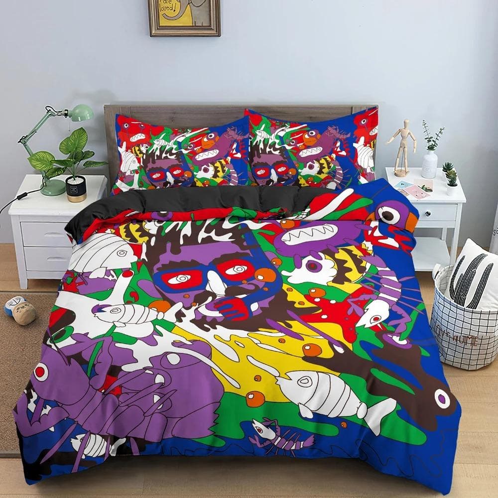 Cartoon Graffiti Bedding Set Boys Girls Twin Queen Size Duvet Cover Pillowcase Bed Kids Adult Fashion Home Textileextile 70x133cm 2pcs