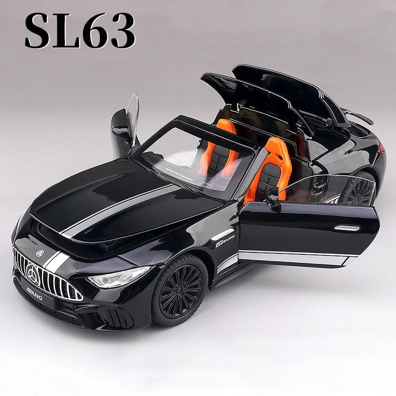 New 1:22 Benz SL63 Model Toy Car Alloy Diecast Light Sound Pull Back Doors Opened Convertible Sports Cars Models Collection Gifts black