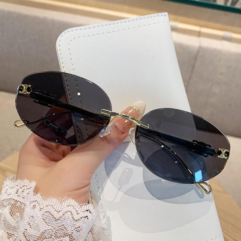 Oval Metal Frameless UV400 Sunglasses Trendy Retro Fashion Sun Protection Glasses for Women