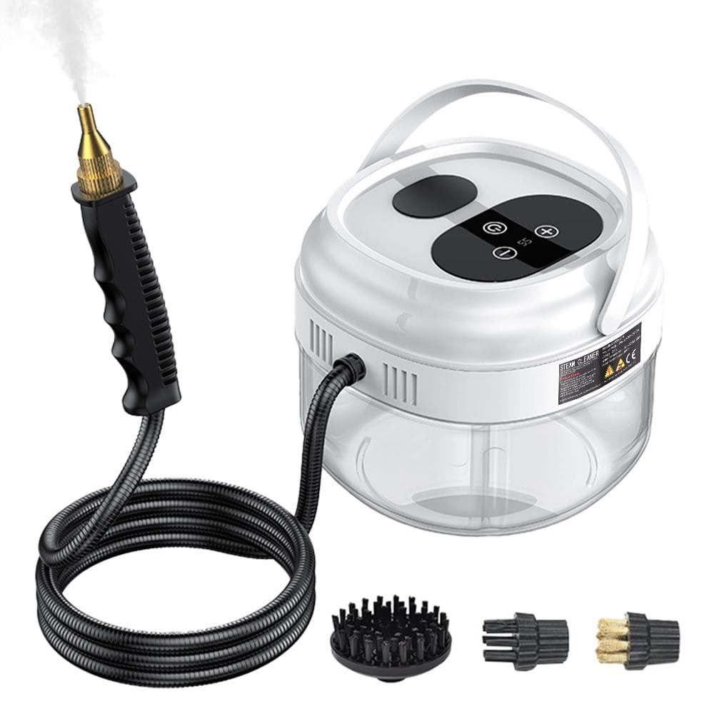 Pressurized Handheld Multi-surface Steam Cleaner with 3 Brushes and Extended Rod for Home Portable EU Plug white