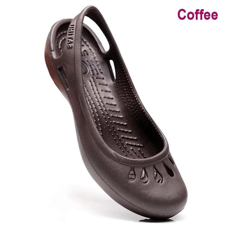 Summer Lightweight Anti Slip Hole Shoes Clog for Women's Flat Bottom Sandals Nurse Outdoor Beach Jelly W7 coffee