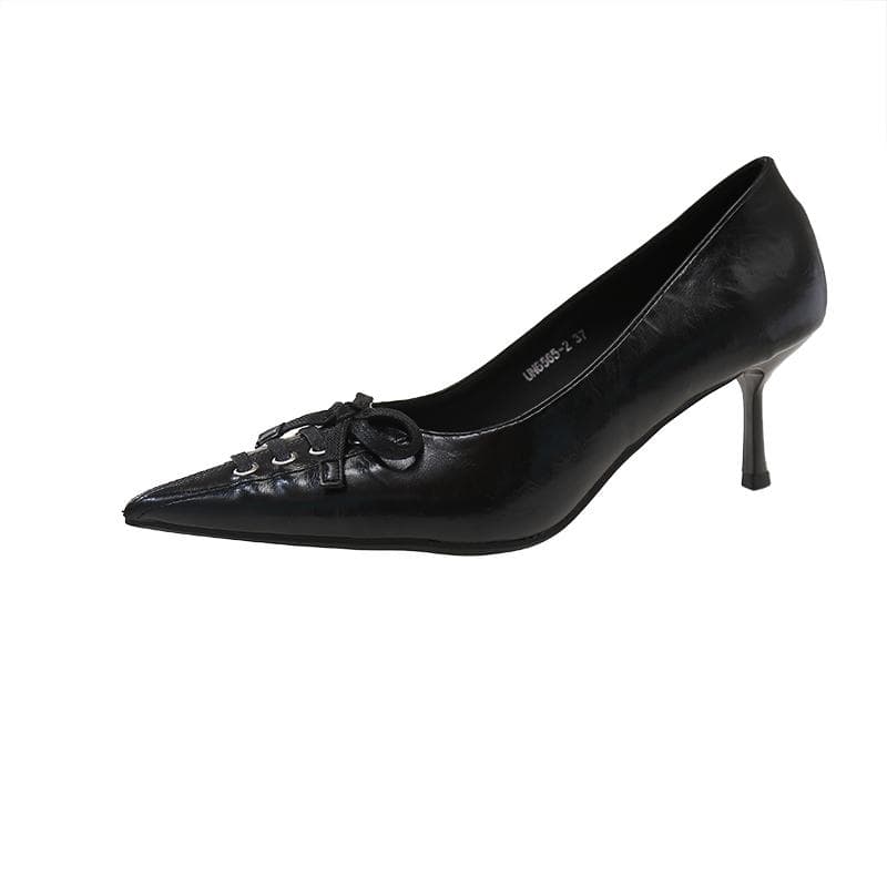 New Footwear Pointed Toe Women Pumps Heels Shoes  Shallow Fashion Butterfly-Knot Ladies High Heels Shoes Female Slides 42 black