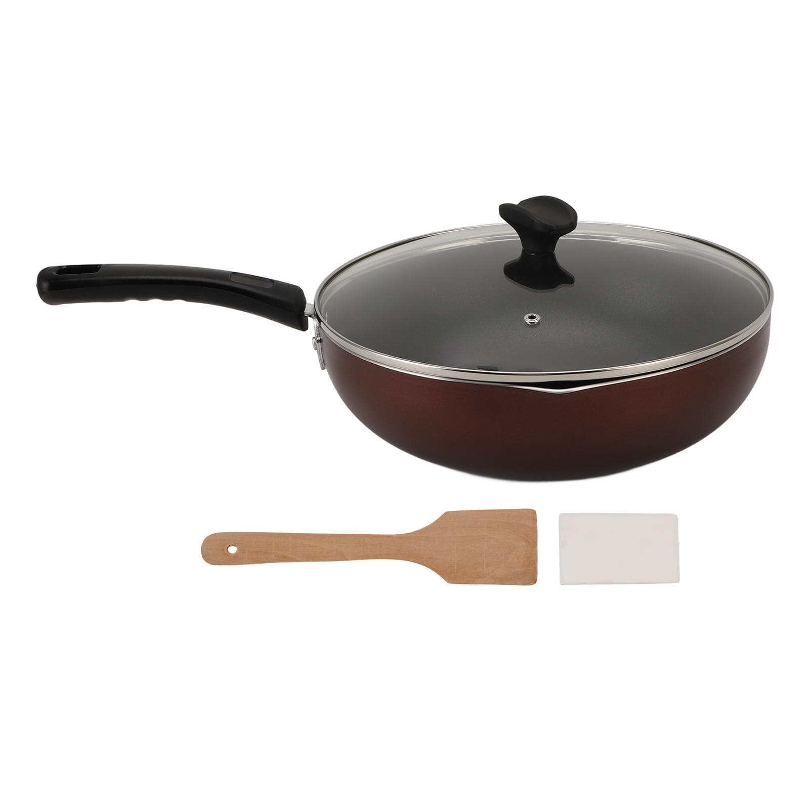 Non Stick Pan with Lid Coated Stir Fry Pan Multifunction Home Cooking Cookware Iron Composite Wood L(for 6.5-9kg)