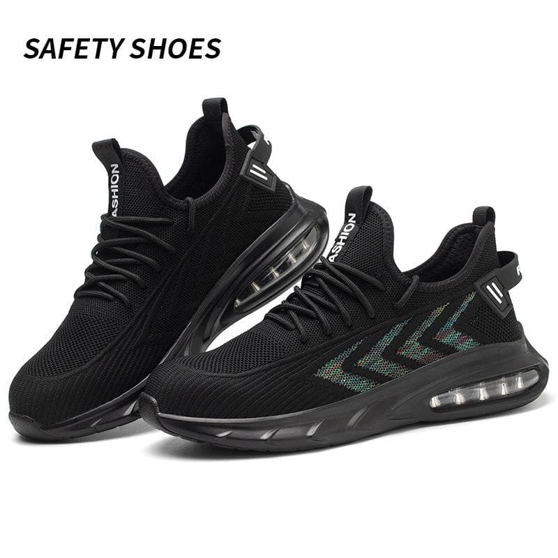 Breathable Safety Shoes Men Air Cushion Work Sneakers Anti-smashing Anti-piercing Work Shoes Steel Toe Cap Protective Shoes 36 black