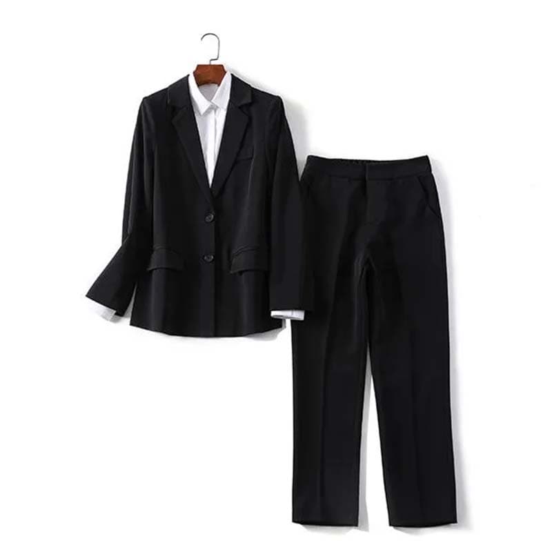 A Set of Suits Commuter Casual Blazer Suits Blazer + Suit Pants Two Piece Women's Spring and Autumn New Professional Formal Suits S black