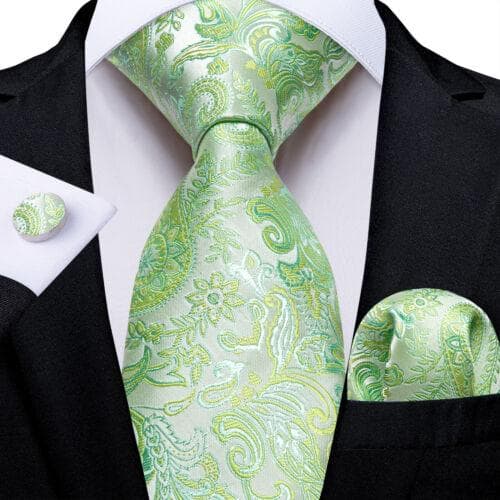 DiBanGu Mens Silk Necktie Set Striped Paisley Solid Tie Pocket Square Cufflinks N-7663