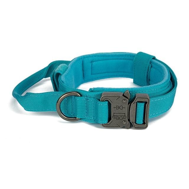 Tactical Dog Collars Outdoor Traction Military Pet Collar Durable 1050D Nylon Fabric Medium and Large Dog Training With Handle L light blue
