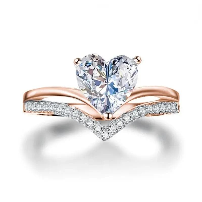1pc Artificial Diamond Rings Luxury Fashion Heart Artificial Diamond Engagement Ring Women Wedding Accessories 9 rose gold
