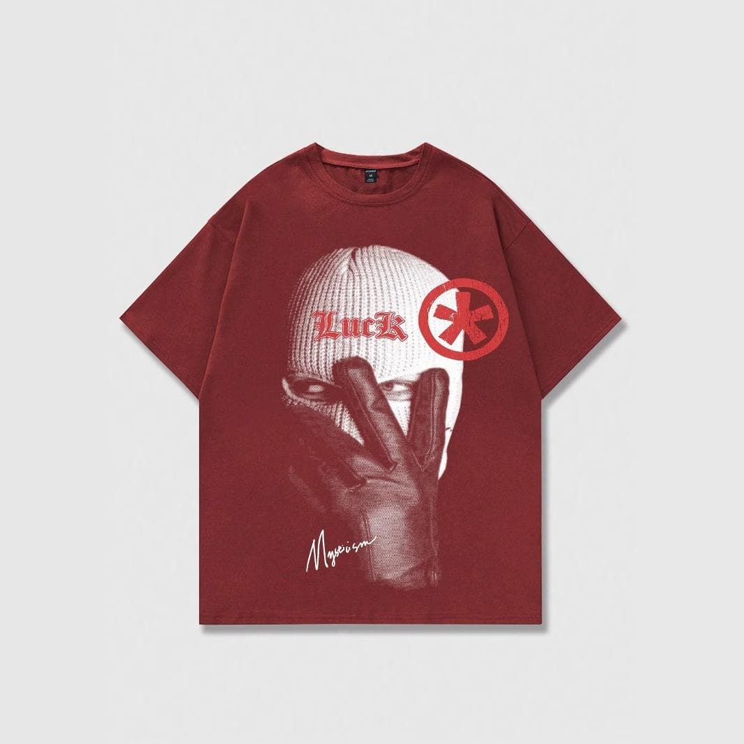 American Retro Dark Clown Print Casual Short-sleeved T-shirt High Street Tide Brand Casual Washing Short-sleeved 5XL burgundy