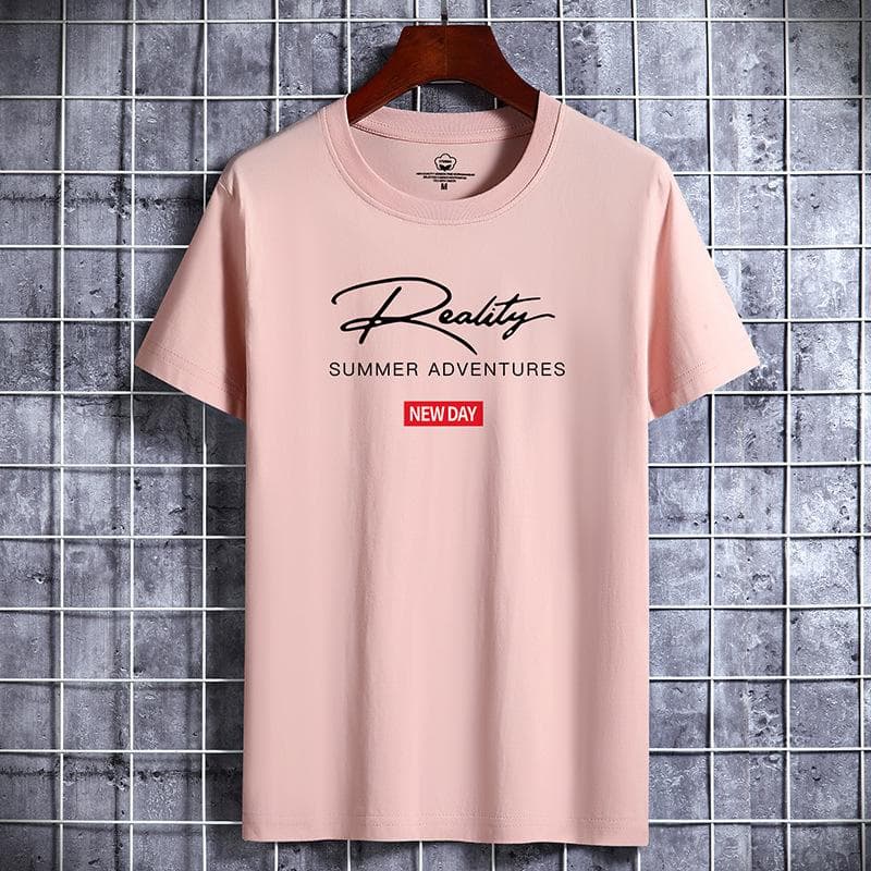 QICED Cotton Short Sleeve T-shirt Men's Fashion Loose Half Sleeve Shirt Printed Compassionate Shirt XL pink