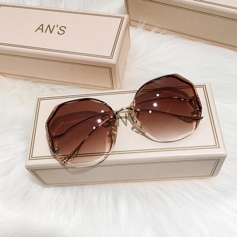 Irregular Round Sunglasses Woman Brand Designer Gradient Fashion Sun Glasses Female Rimless Metal Curved Oculos De Sol Gafas