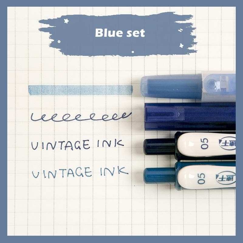 4pcs Vintage Color Gradient Pens Set, Quick Dry Gel Ink Pen and Fluorescent Highlighter Marker Drawing Paint Office School A6458 blue
