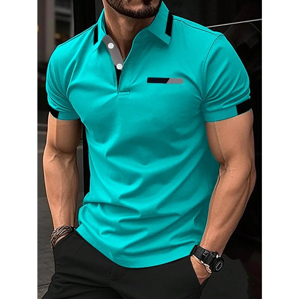 Manfinity Homme Men's Summer Color-Block Short Sleeve Casual Polo Shirt For Commuting 4XL