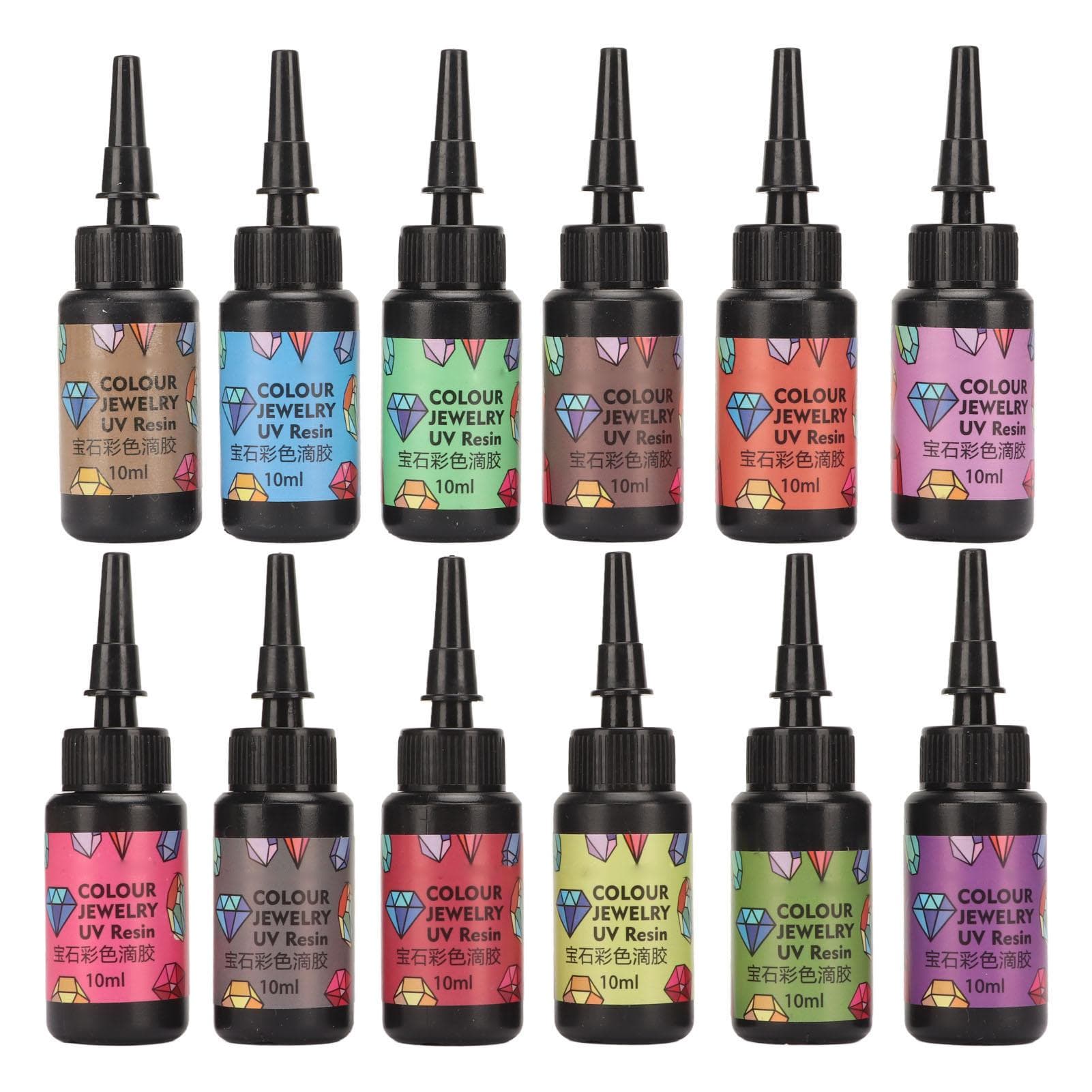 12Pcs UV Resin Assorted Colors Quick Curing Vivid Color Widely Used UV Epoxy Resin for DIY Jewelry