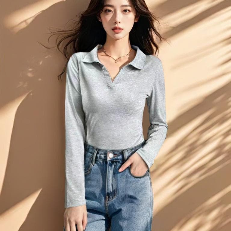 Lapel Design Simple and Versatile Long-sleeved Shirt New Style Shirt for Women 3XL