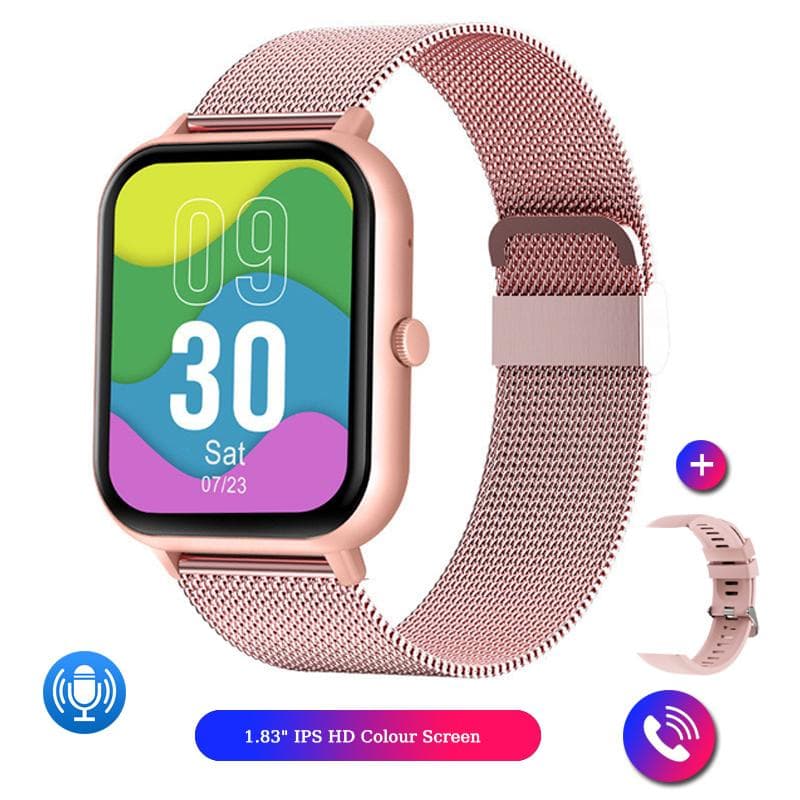 2025 New Bluetooth Call Smart Watch Men 100+ Sports Modes 1.83 Inch Screen Women Waterproof smartwatch for Android IOS Milan Net pink