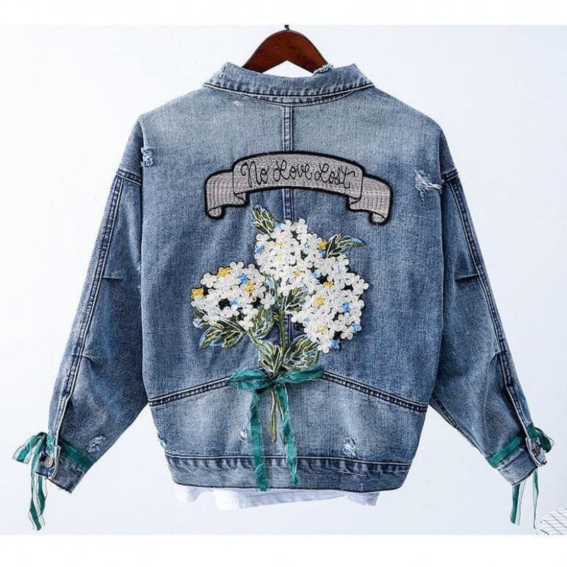 Women Embroidered Denim Jacket Female Spring and Autumn Loose Korean Version of The Popular Short Plus Size XXXXL