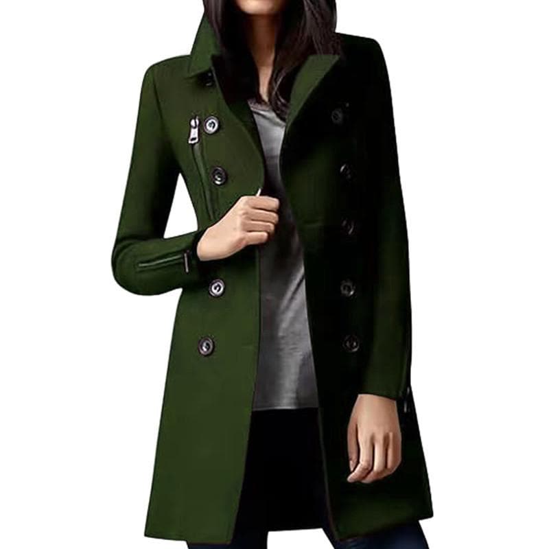 Autumn and Winter Long Woolen Women's Coat Zipper Jacket Double-breasted XL