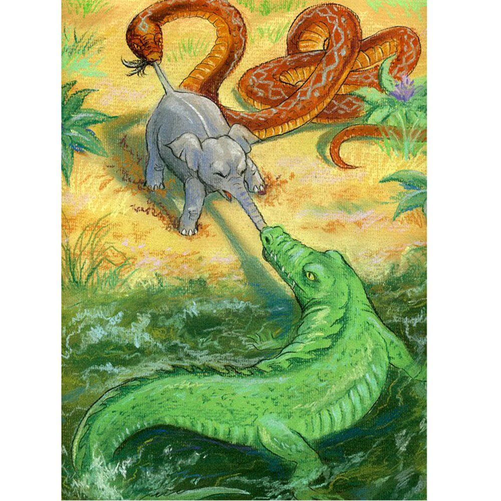 Diamond Painting Cross Stitch Little Elephant in Fight 5D Diy diamond crocodile Rhinestone Cross Stitch Home Decor 20X30CM